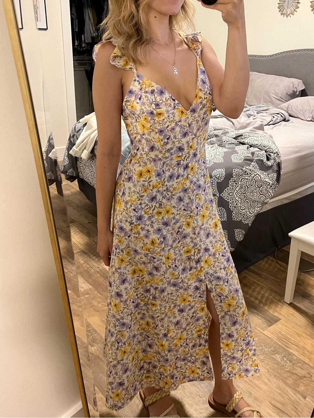 Forever 21 Yellow & Purple Floral Midi Dress